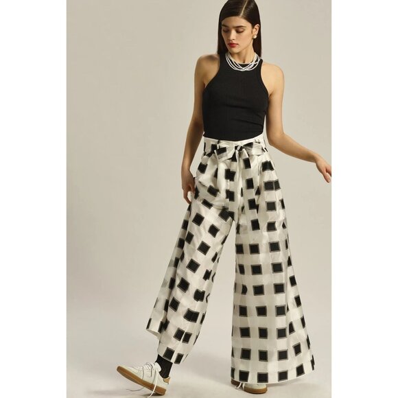 Anthropologie Belted Wide-Leg Pants in Black and White Check from Eva Franco NWT - Picture 1 of 4